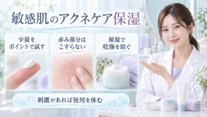 敏感肌のアクネケア保湿を3ステップで示す美容ボード
