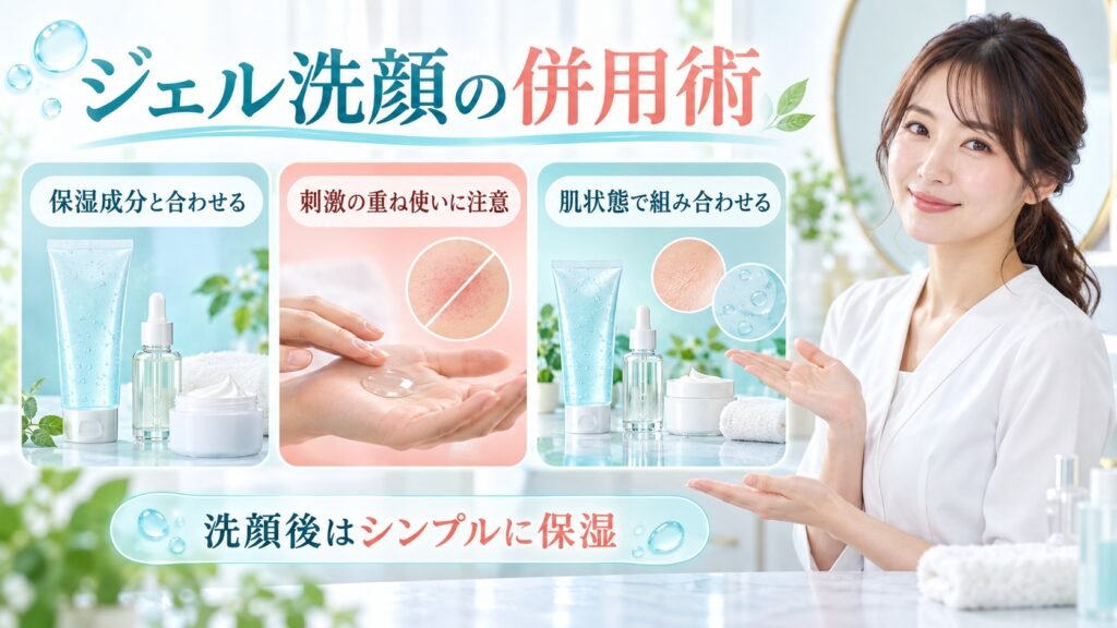 ジェル洗顔と相性の良い成分・注意点を3ステップで示す美容ボード
