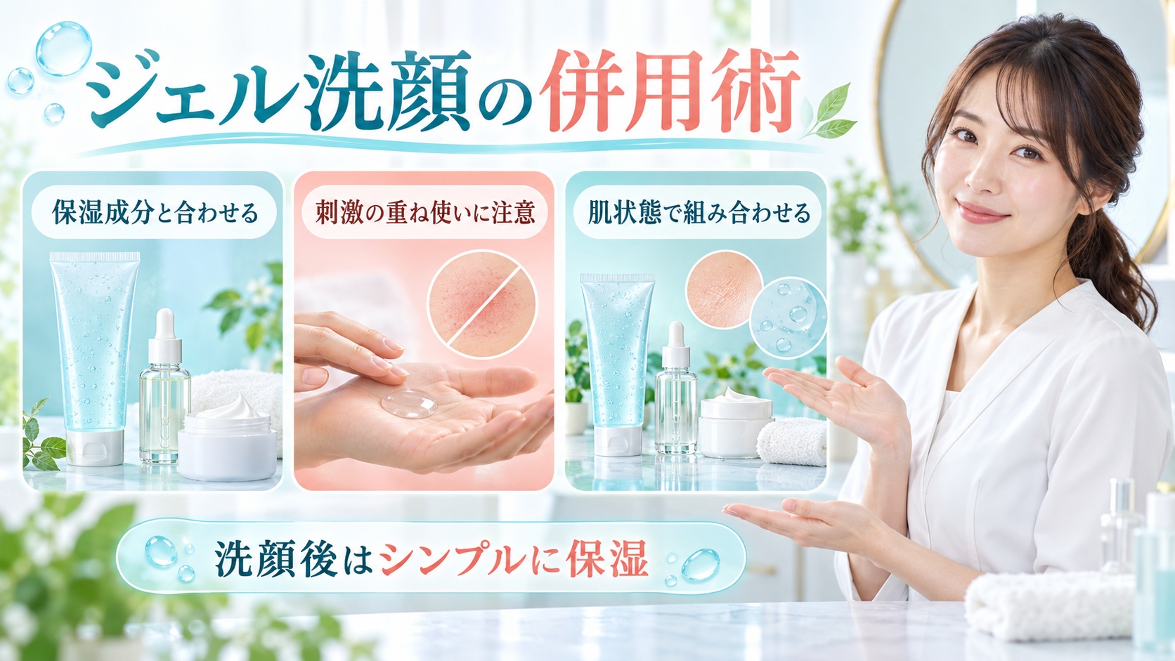 ジェル洗顔と相性の良い成分・注意点を3ステップで示す美容ボード