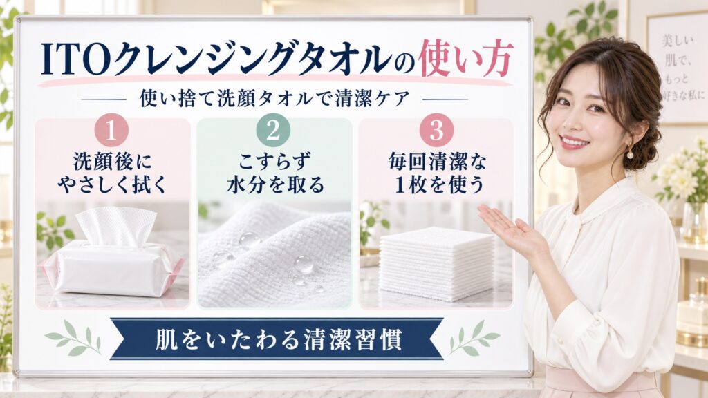 ITOクレンジングタオルの使い方と効果を解説するアイキャッチ