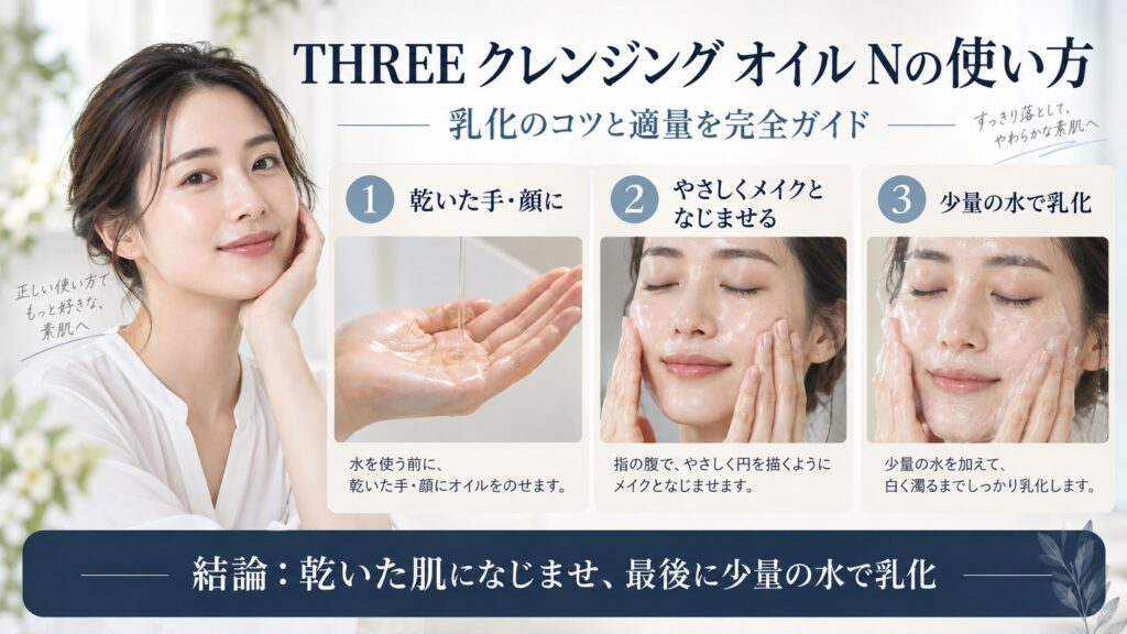 THREE バランシング クレンジング オイル Nの使い方と乳化のコツ・適量を解説するBeauty Board