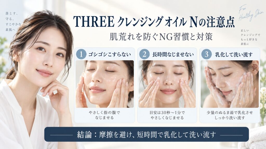 THREE バランシング クレンジング オイル Nの注意点と肌荒れを防ぐNG習慣・対策を解説するBeauty Board