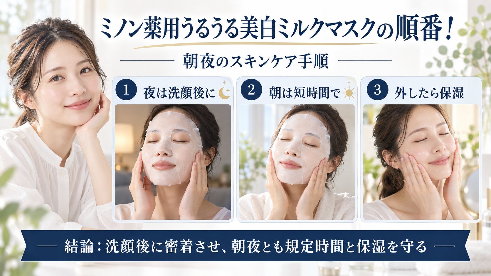 ミノン薬用うるうる美白ミルクマスクを使う朝夜の順番とスキンケア手順を解説するBeauty Board