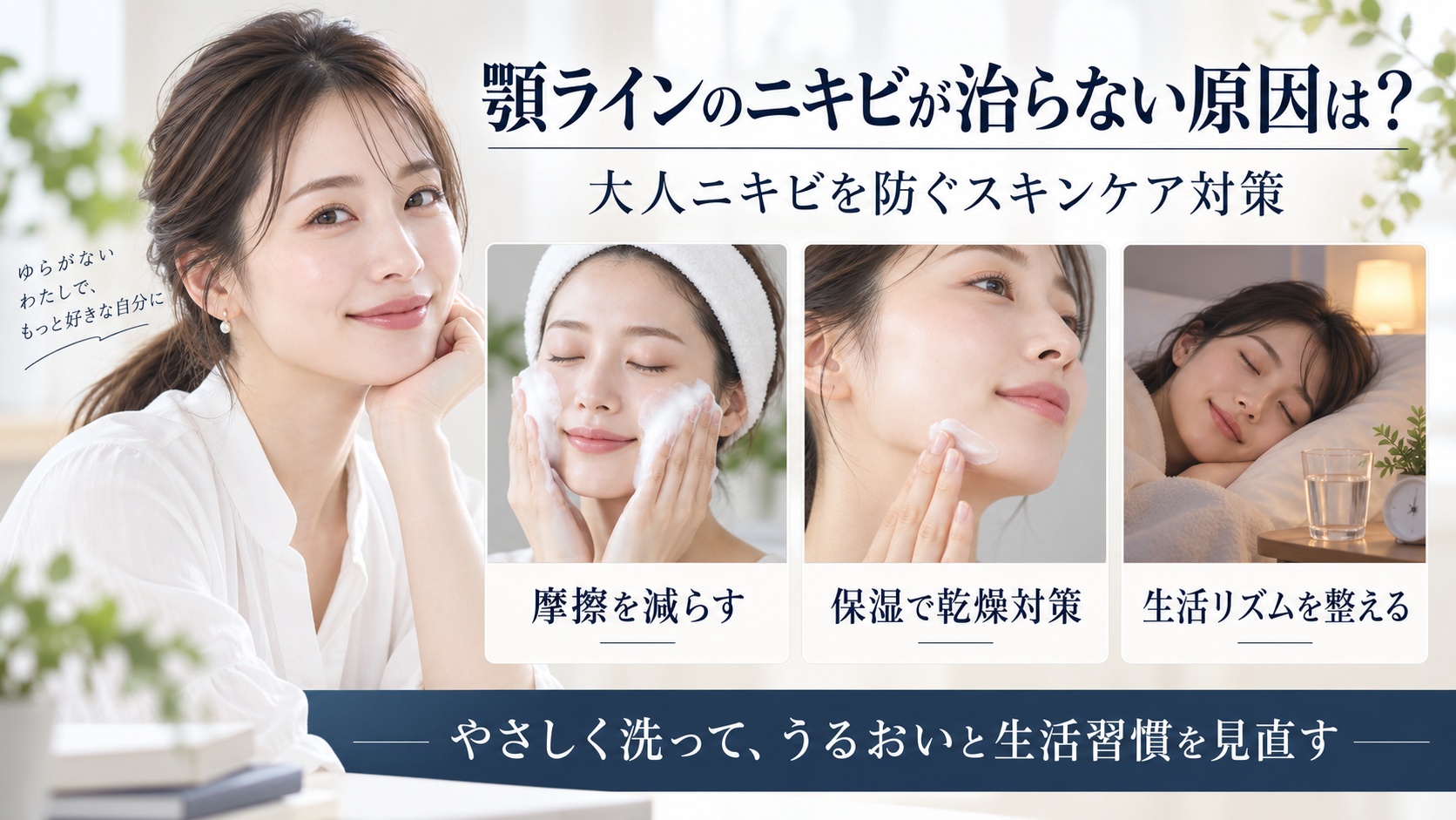 顎ラインの大人ニキビを防ぐスキンケア対策を解説するBeauty Board