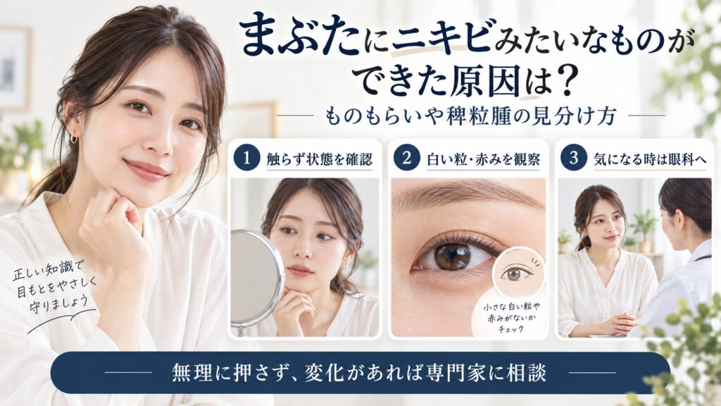 まぶたのニキビ様のものとものもらい・稗粒腫の見分け方を解説するBeauty Board