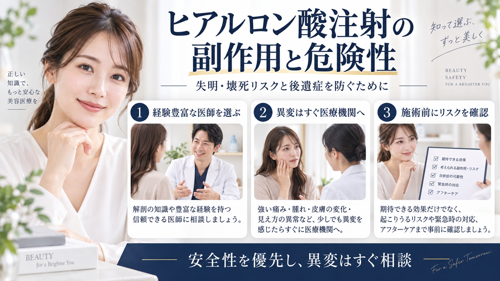 ヒアルロン酸注射の副作用や失明・壊死リスク、後遺症を防ぐ方法を解説するBeauty Board