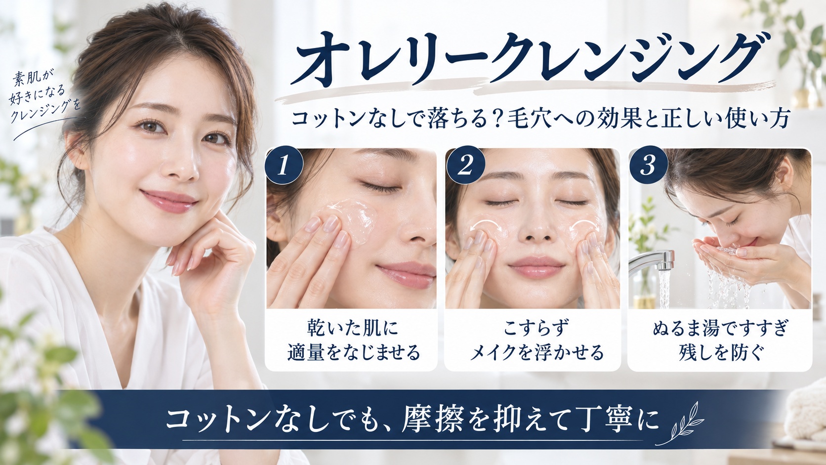 オレリークレンジングをコットンなしで使う方法と毛穴への効果、正しい使い方を解説するBeauty Board