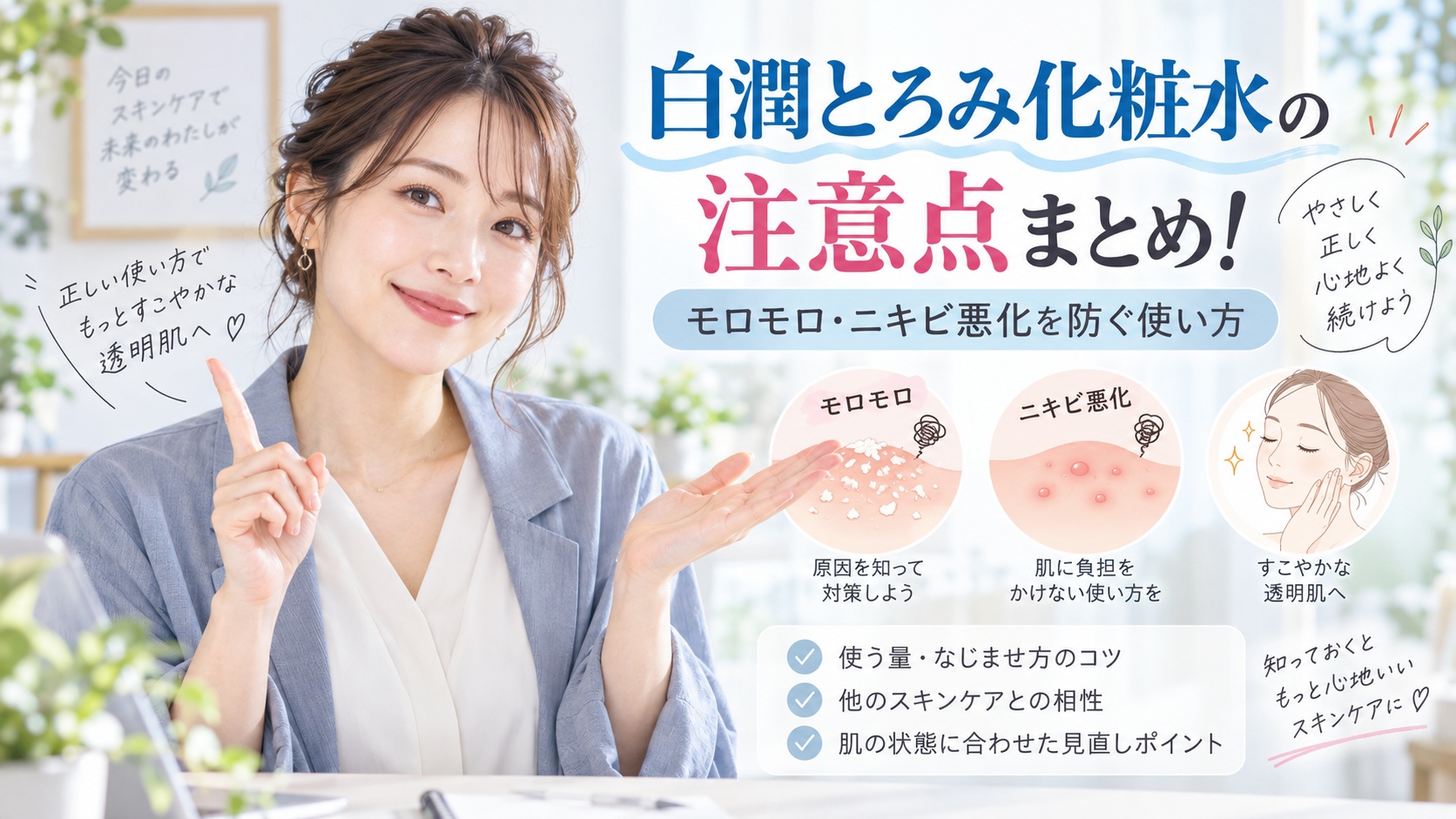 白潤とろみ化粧水の注意点まとめ！モロモロ・ニキビ悪化を防ぐ使い方 Beauty Board