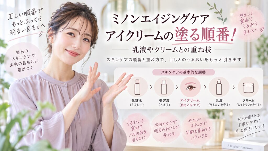 ミノンエイジングケアアイクリームの塗る順番！乳液やクリームとの重ね技