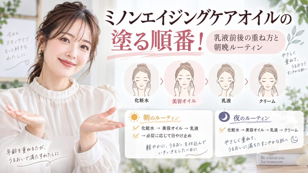 ミノンエイジングケアオイルの塗る順番！乳液前後の重ね方と朝晩ルーティン Beauty Board