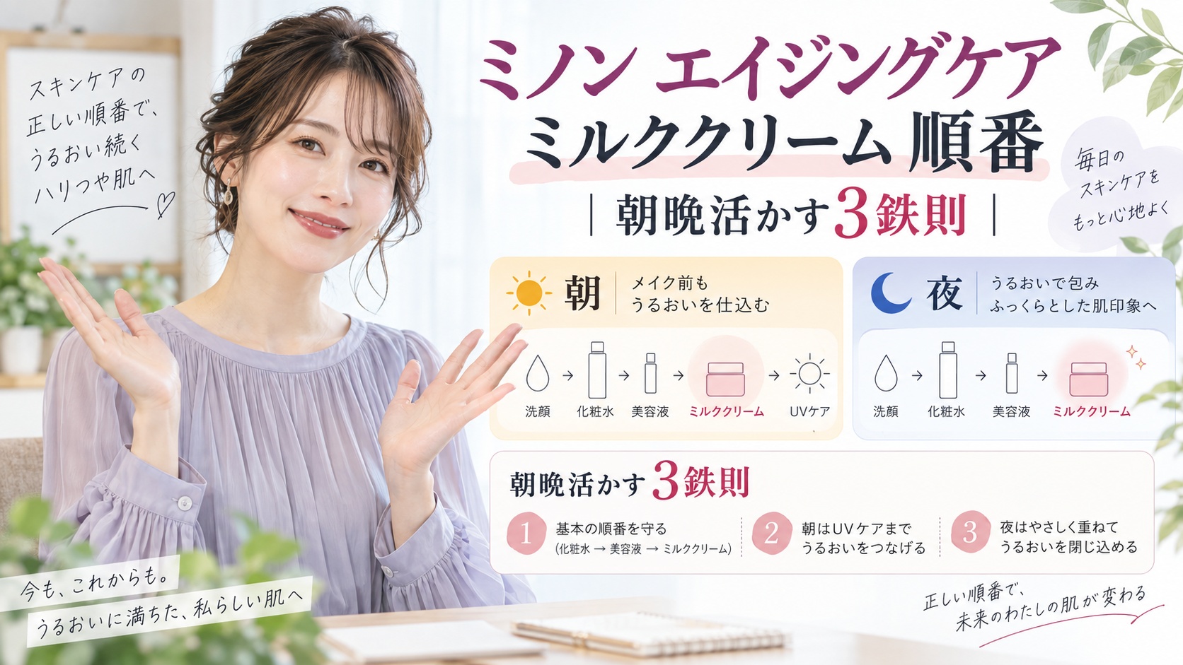 ミノン エイジングケア ミルククリーム 順番｜朝晩活かす3鉄則 Beauty Board