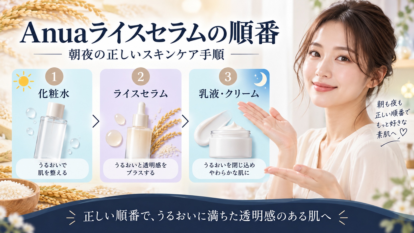 Anuaライスセラムの順番は？朝夜の正しいスキンケア手順
