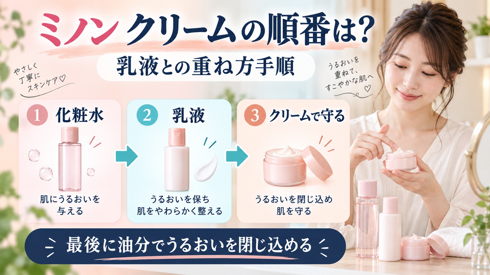 ミノン モイストチャージクリームの順番は?乳液との重ね方手順