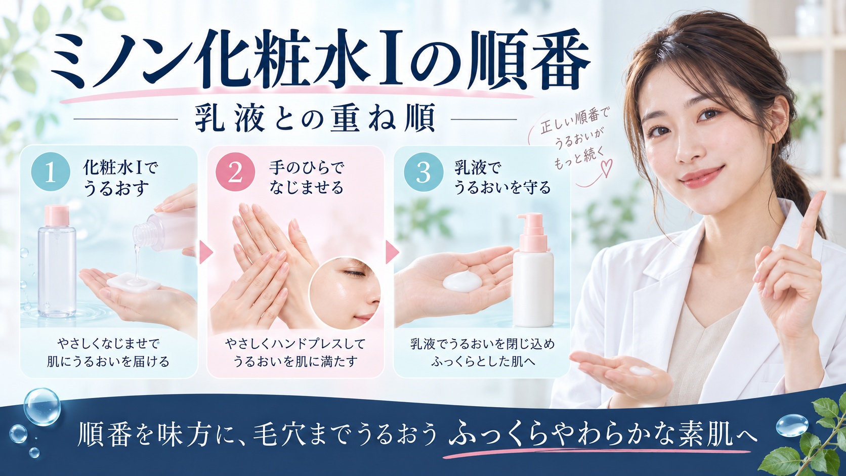 ミノン化粧水Iの順番！毛穴をふっくら満たす乳液との重ね順