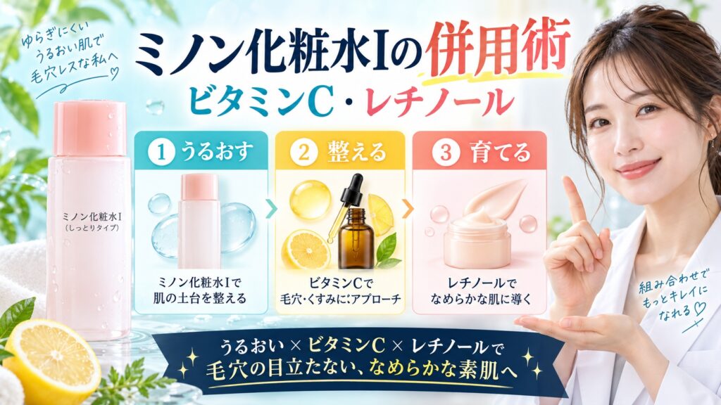 ミノン化粧水Iの併用術！ビタミンCやレチノールで毛穴相乗効果