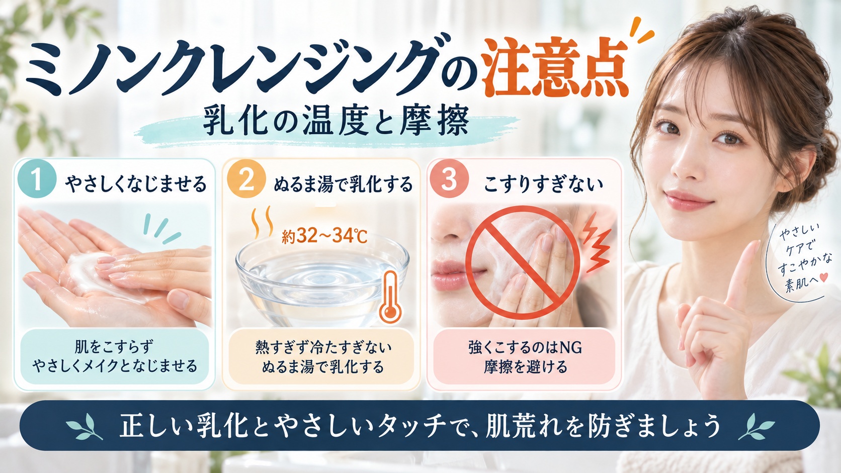 ミノンクレンジングの注意点!肌荒れ防ぐ乳化の温度と摩擦の盲点