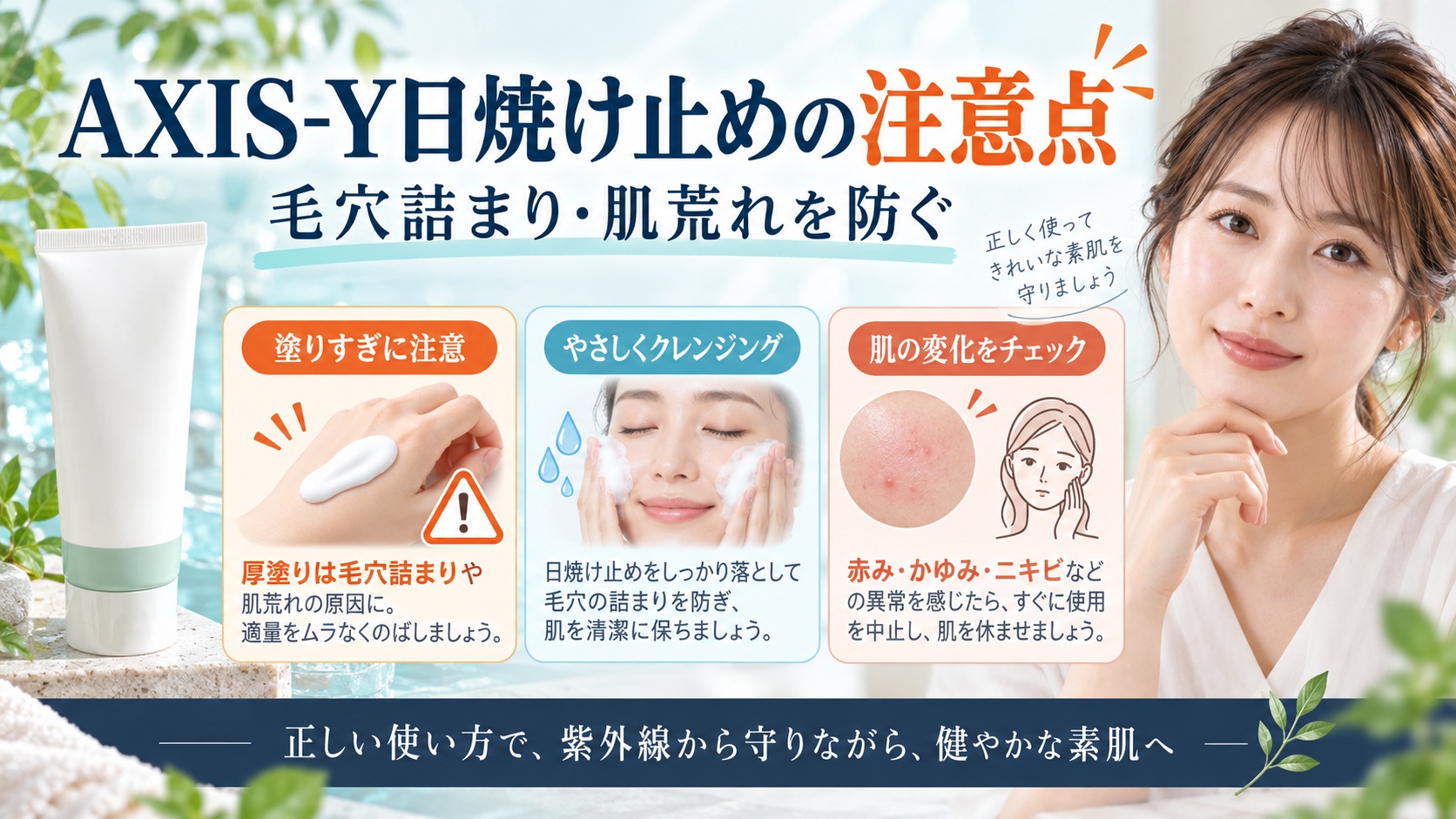 AXIS-Y日焼け止めの注意点!毛穴詰まりや肌荒れを防ぐコツ