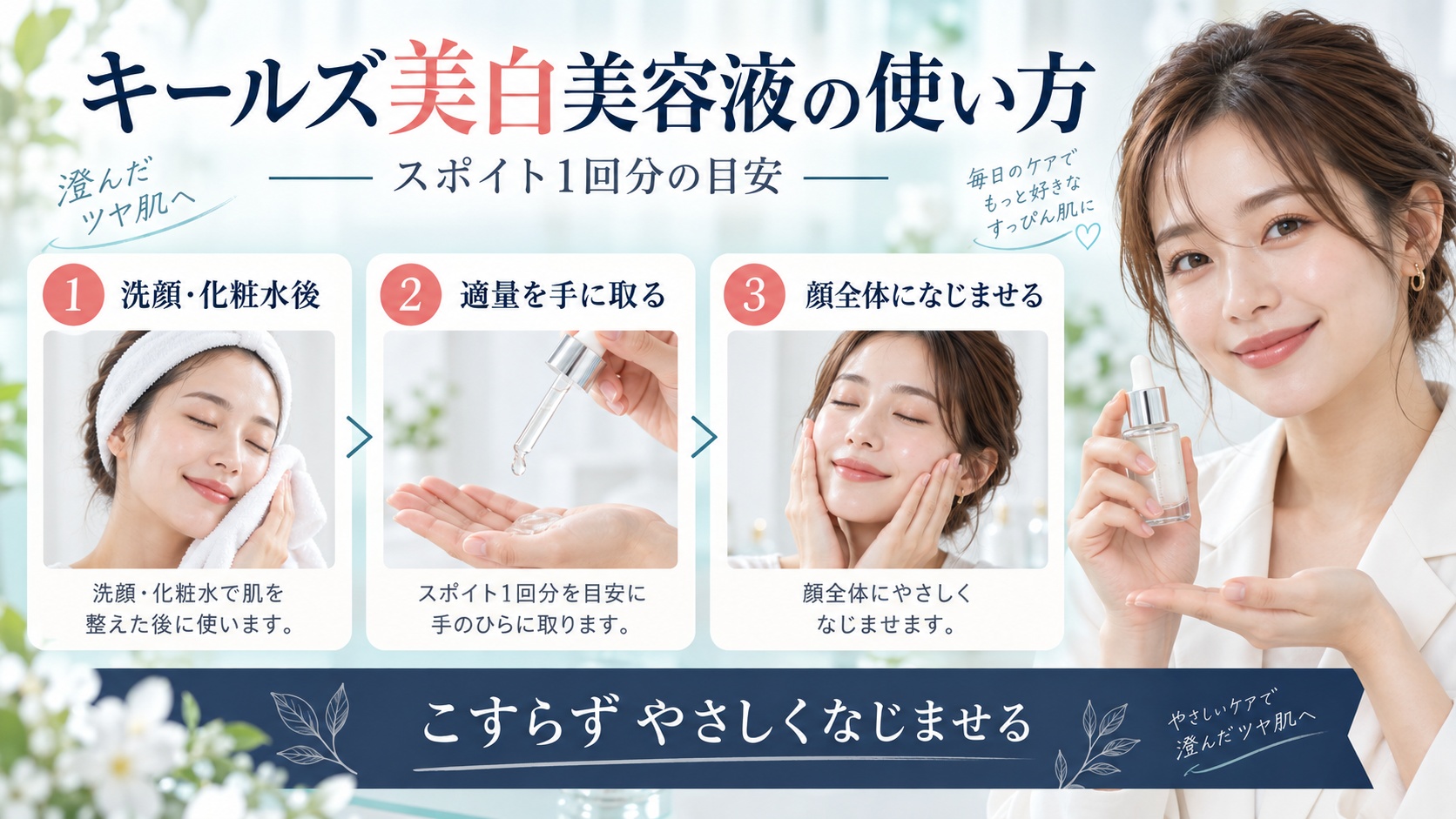 キールズ透明美白美容液の使い方！スポイト1回分で澄んだツヤ肌
