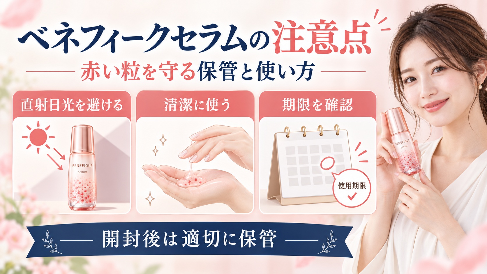 ベネフィークセラムの注意点!赤い粒の劣化を防ぐ保管と使い方