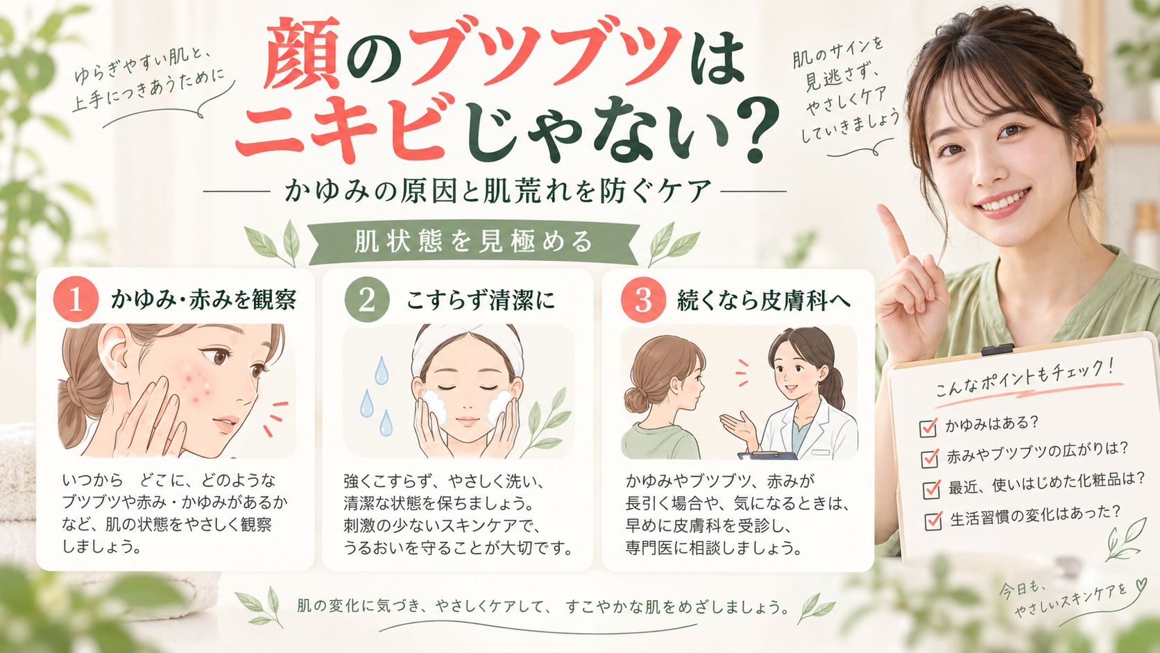 顔のブツブツはニキビじゃない?かゆみの原因と肌荒れを防ぐスキンケア