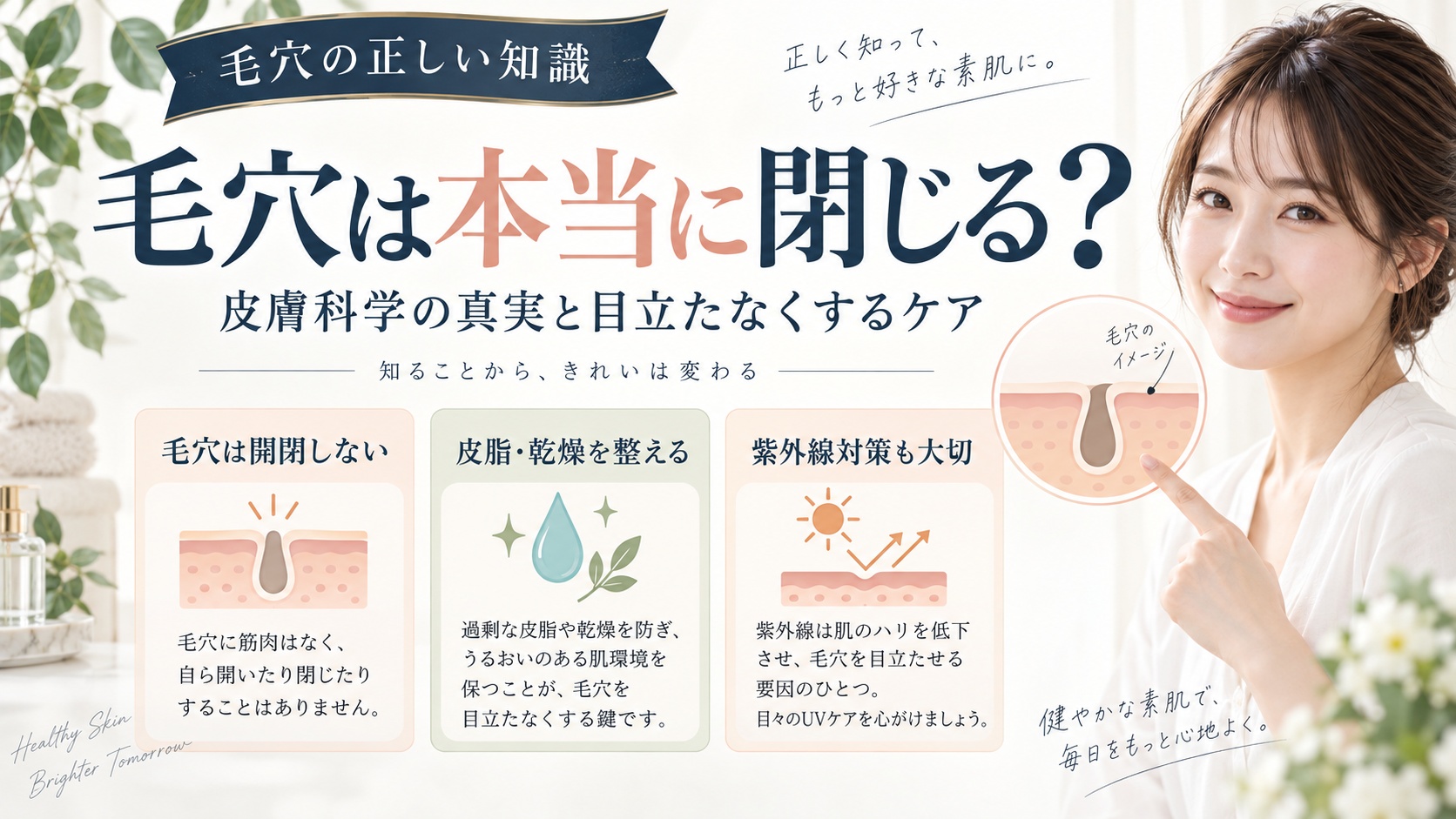 毛穴は本当に閉じる?皮膚科学の真実と目立たなくする引き締めスキンケア