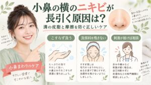 小鼻の横のニキビが長引く原因は？溝の皮脂と摩擦を防ぐ正しいケア