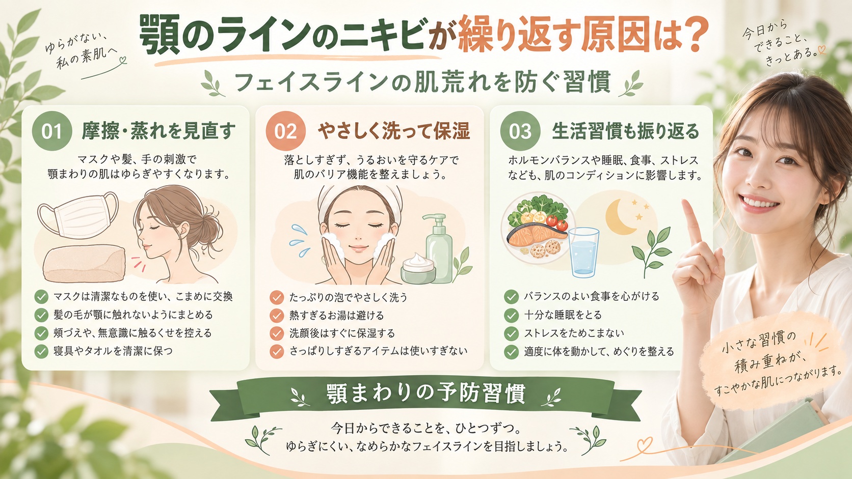 顎のラインのニキビが繰り返す原因は？フェイスラインの肌荒れを防ぐ習慣