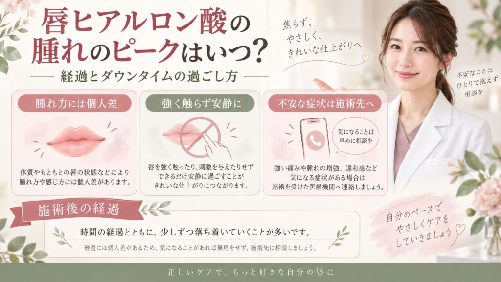 唇ヒアルロン酸の腫れのピークはいつ？経過とダウンタイムの正しい過ごし方