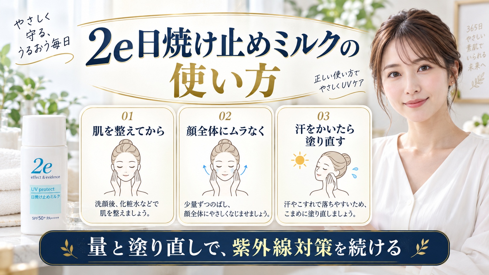 2e日焼け止めミルクの正しい使い方を解説する美容ボード