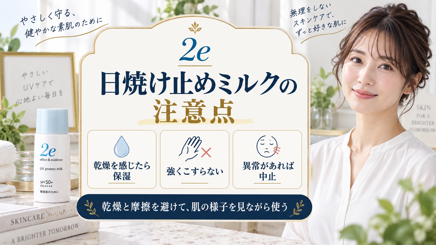 2e日焼け止めミルクの注意点を解説する美容ボード