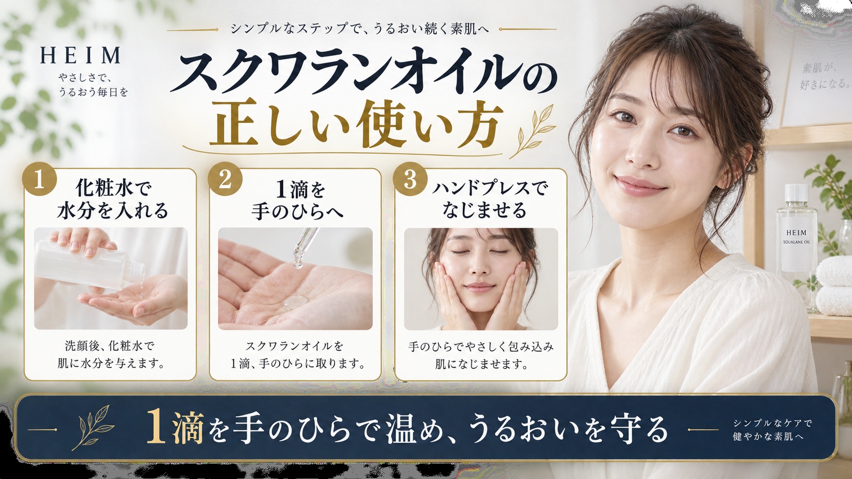 ハイム スクワランオイルの正しい使い方を解説する美容ボード