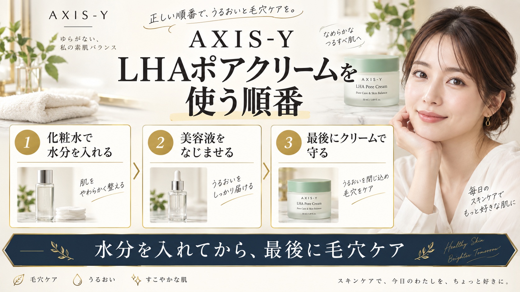 AXIS-Y LHAポアクリームを使う順番を解説する美容ボード