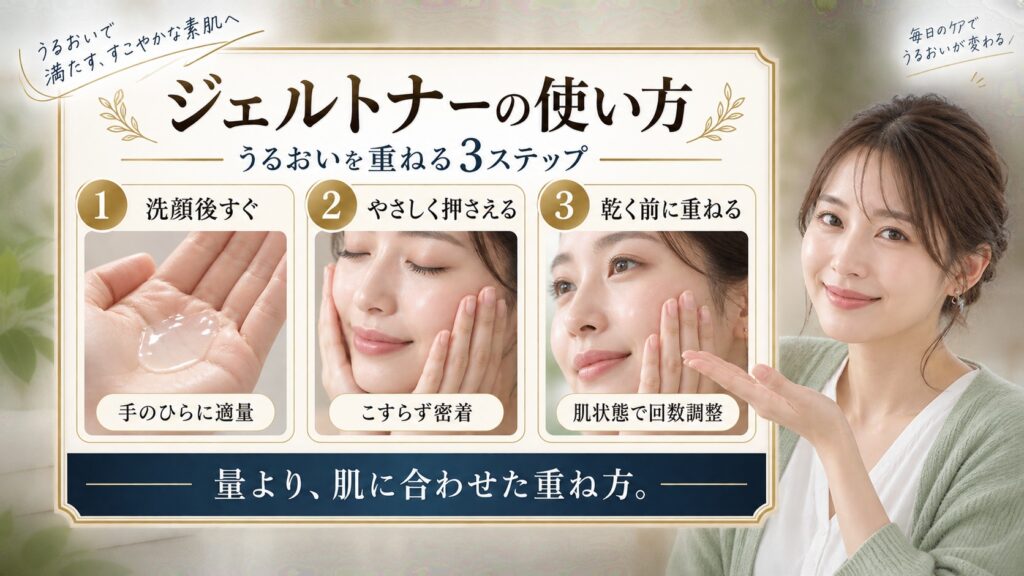 AXIS-Y トリプルPDRN ジェルトナーの使い方を3ステップで示すアイキャッチ