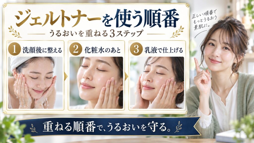 AXIS-Y トリプルPDRN ジェルトナー 順番を3ステップで示すアイキャッチ