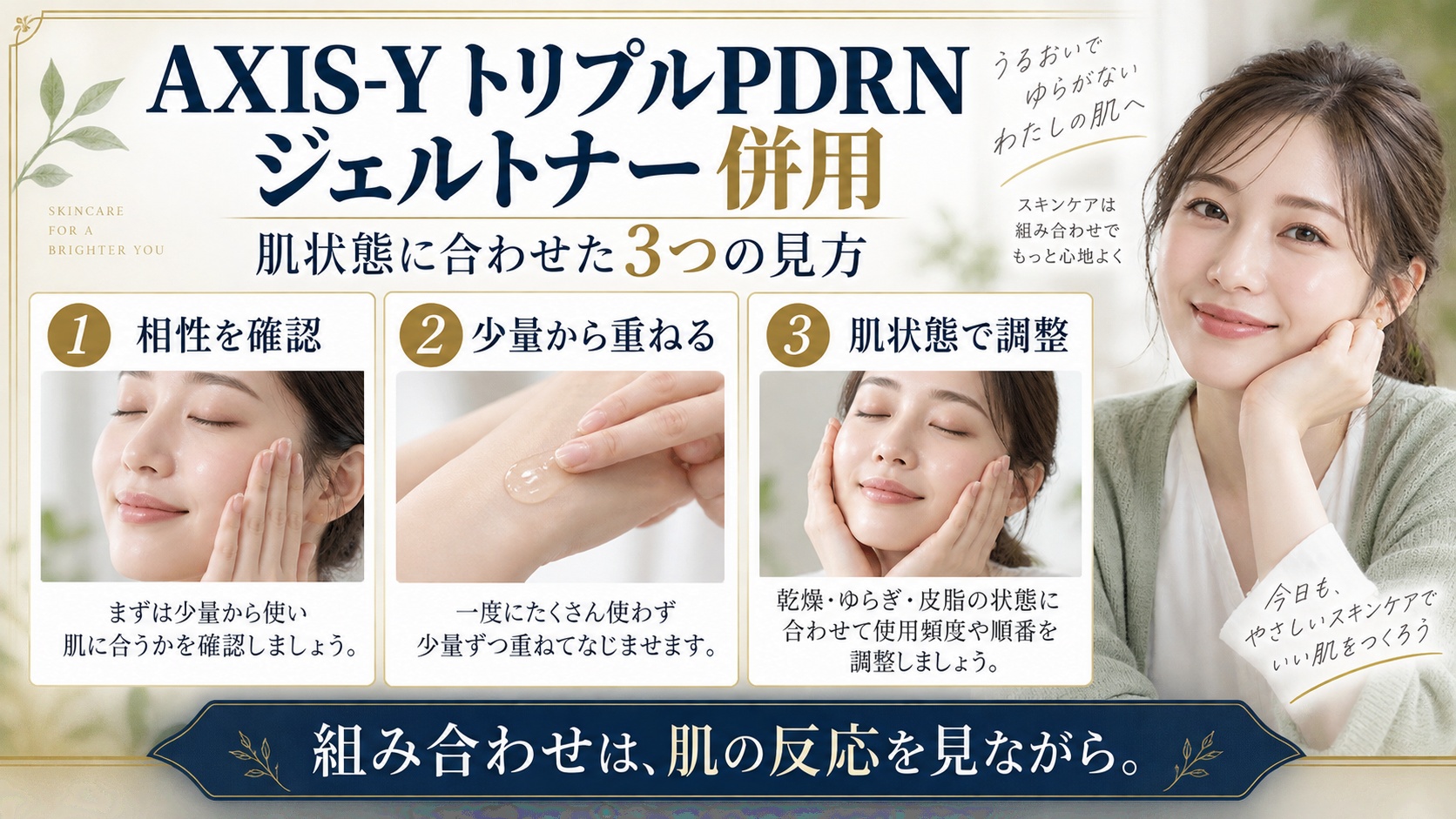 AXIS-Y トリプルPDRN ジェルトナー 併用を3ステップで示すアイキャッチ