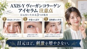 AXIS-Y ヴィーガンコラーゲン アイセラム 注意点を3ステップで示すアイキャッチ