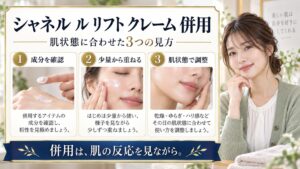 シャネル ル リフト クレーム 併用を3ステップで示すアイキャッチ
