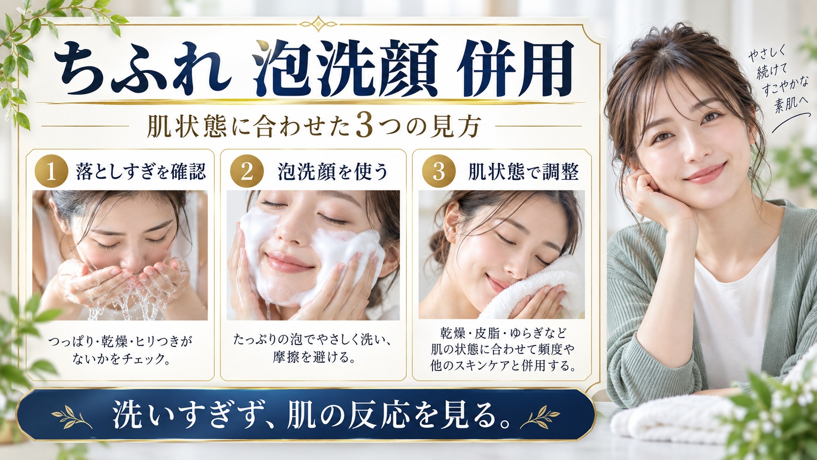 ちふれ 泡洗顔 併用を3ステップで示すアイキャッチ