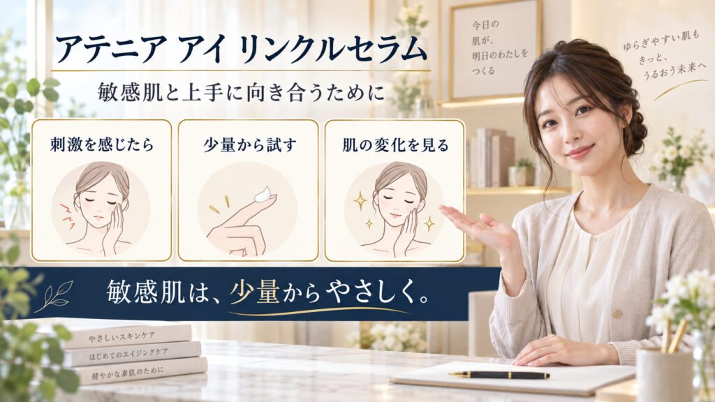 アテニア アイ リンクルセラム 敏感肌を3ステップで示すアイキャッチ