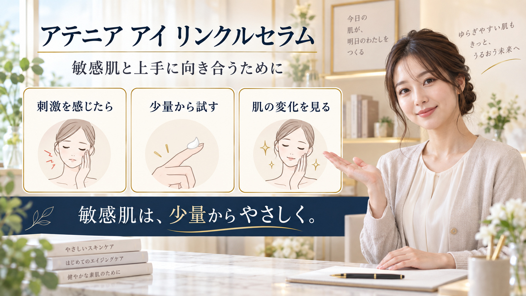 アテニア アイ リンクルセラム 敏感肌を3ステップで示すアイキャッチ