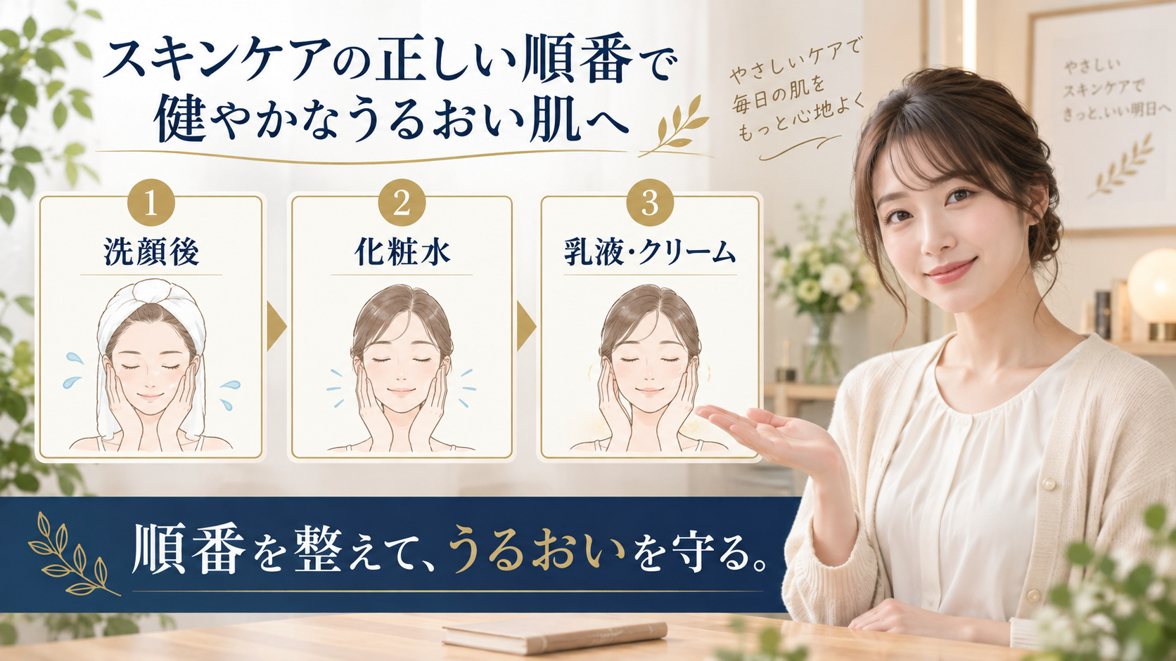 キュレル 潤浸保湿 化粧水 III とてもしっとり 150mL 順番を3ステップで示すアイキャッチ