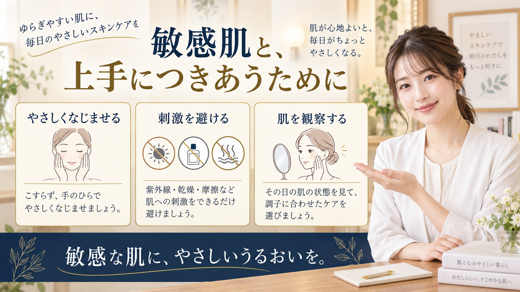 キュレル 潤浸保湿 化粧水 III とてもしっとり 150mL 敏感肌を3ステップで示すアイキャッチ