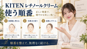 KITEN レチノールクリーム 使う順番を3ステップで示すアイキャッチ