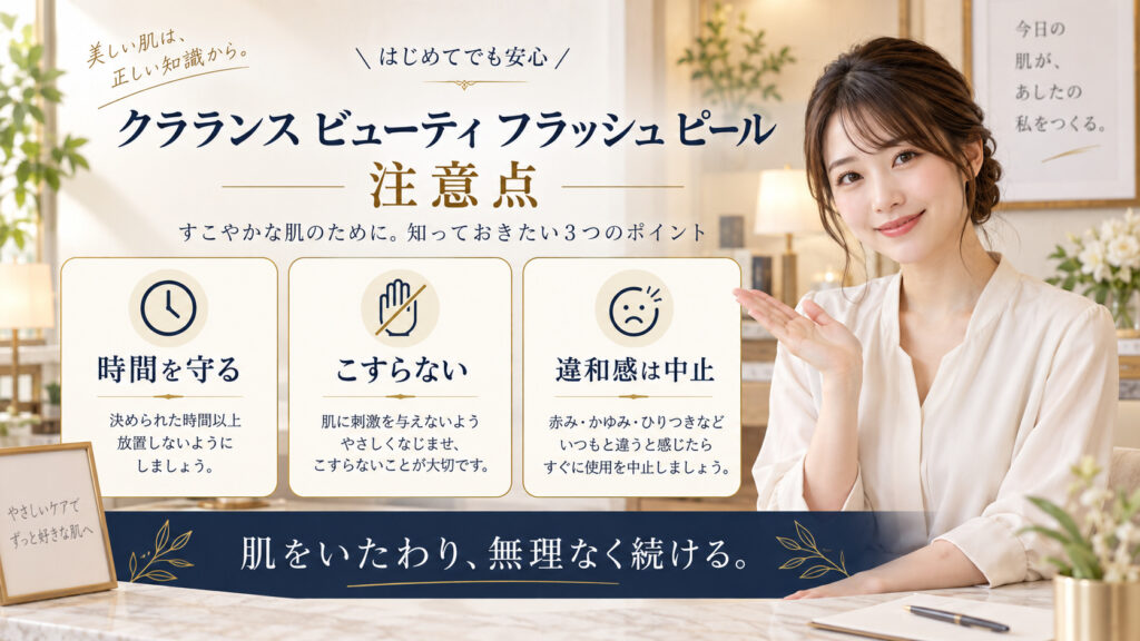 クラランス ビューティ フラッシュ ピール 注意点を3ステップで示すアイキャッチ