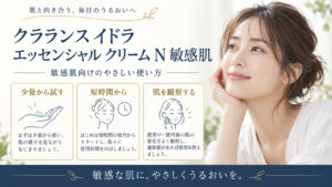 クラランス イドラ エッセンシャル クリーム N 敏感肌を3ステップで示すアイキャッチ