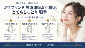 カウブランド 無添加保湿化粧水＜とてもしっとり＞ 順番を3ステップで示すアイキャッチ