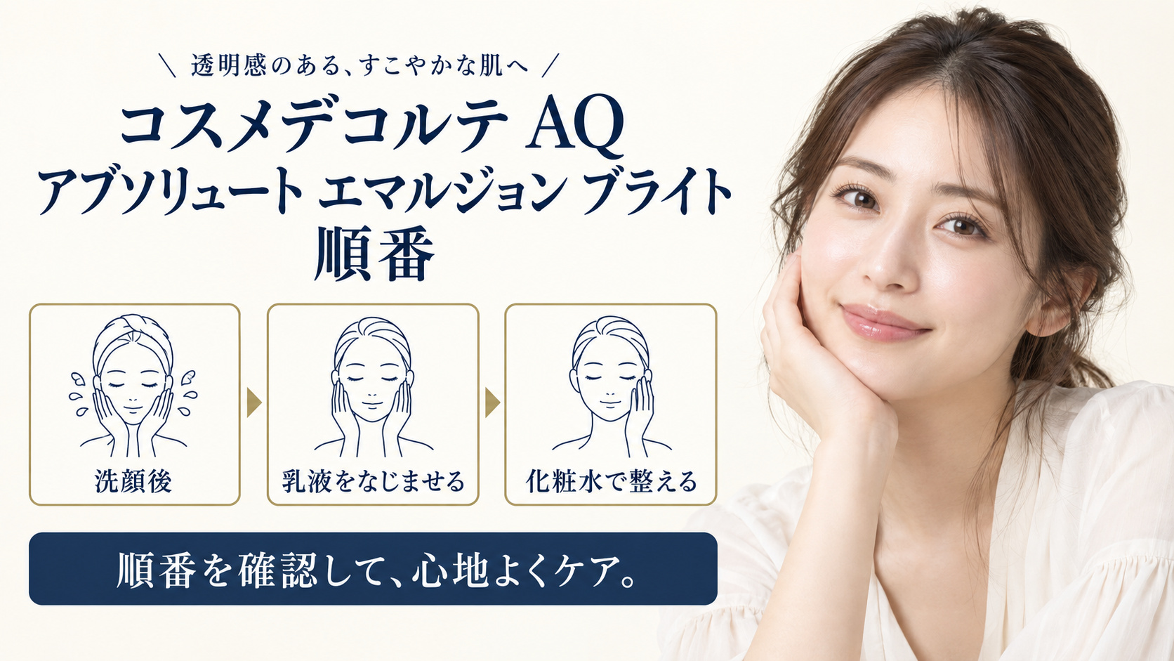 コスメデコルテ AQ アブソリュート エマルジョン ブライト 順番を3ステップで示すアイキャッチ