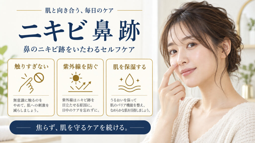 ニキビ 鼻 跡を3ステップで示すアイキャッチ