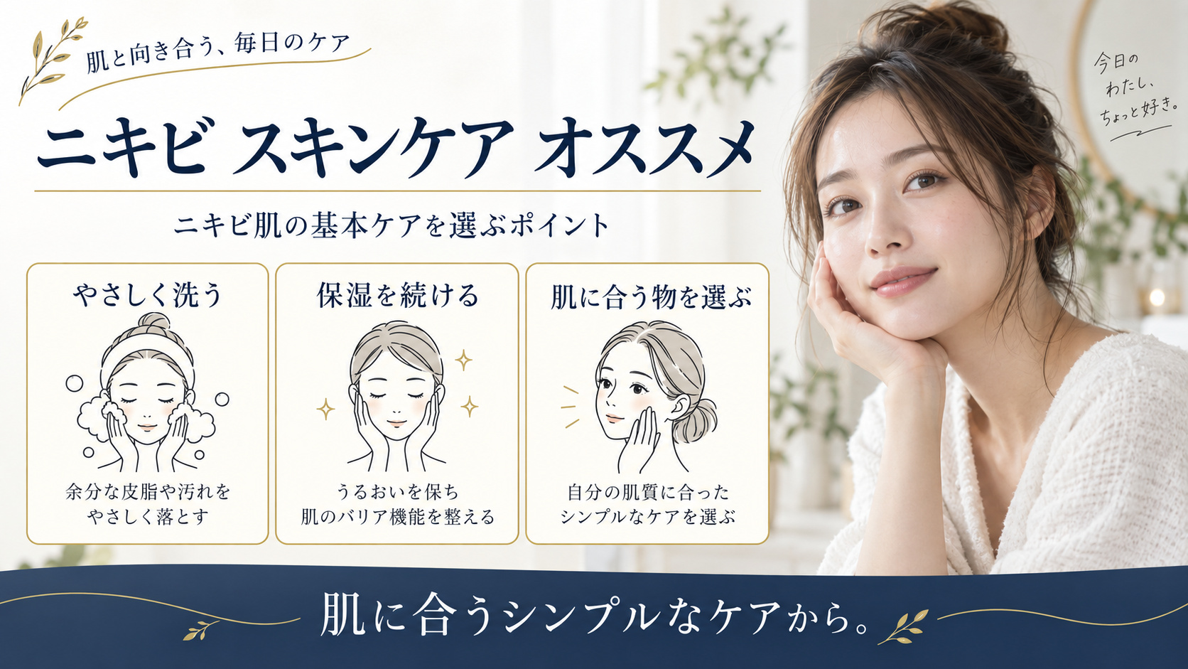 ニキビ スキンケア オススメを3ステップで示すアイキャッチ