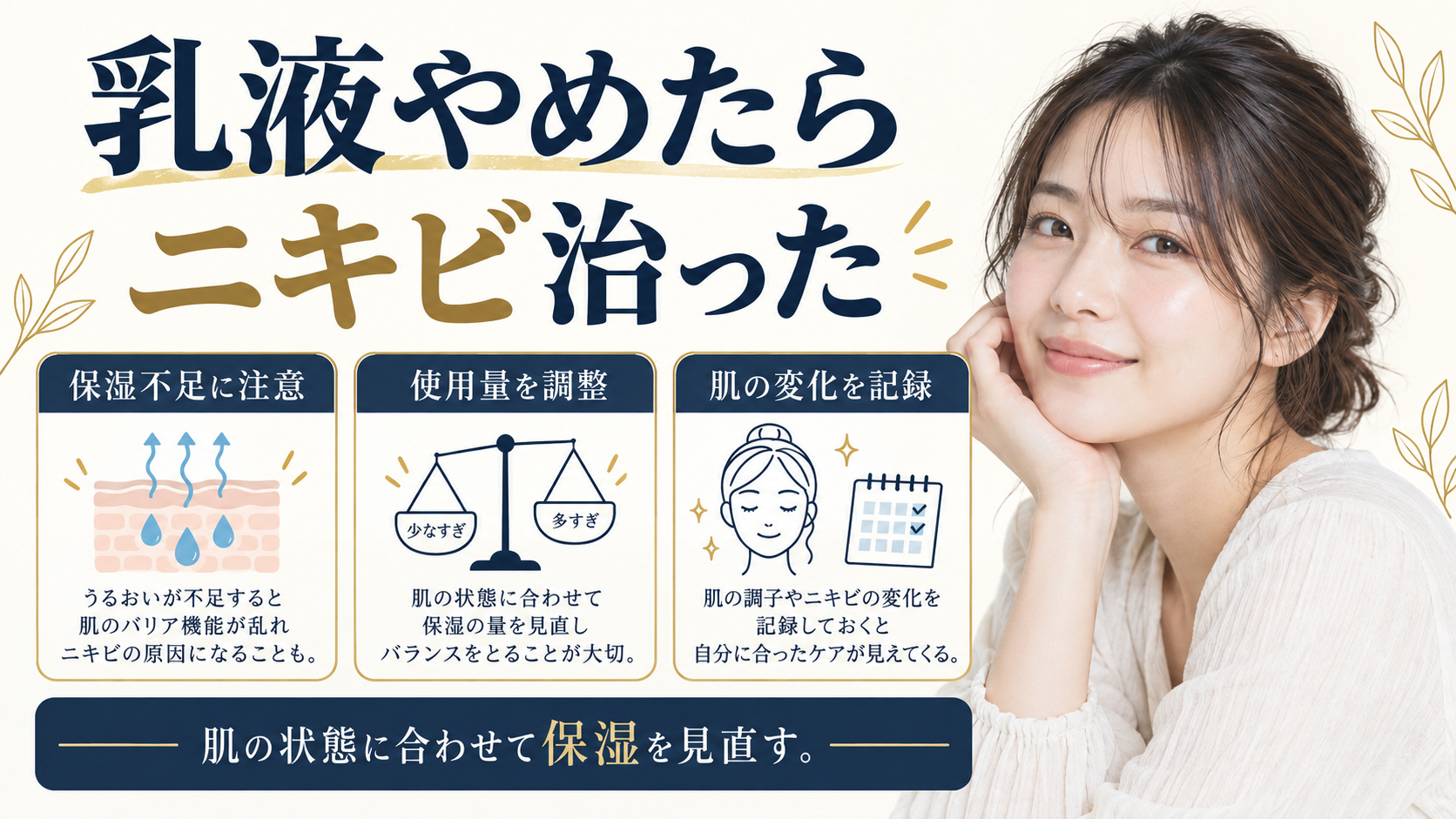 乳液やめたらニキビ治ったを3ステップで示すアイキャッチ
